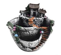 KiraKira Maceta en miniatura de cuento de hadas, decoración de jardín de resina de 17,5 cm con valla de escaleras, maceta multihabitación para suculentas naranja (plata)