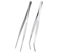 KiraKira Paquete de 2 pinzas de cocina de acero inoxidable, pinzas de cocina extralargas para asar barbacoa y chapado, ollas profundas de agarre de alimentos, 20-30 cm
