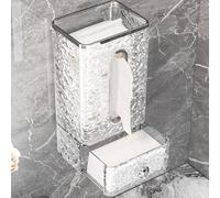 KiraKira Soporte para pañuelos de pared plateado transparente, dispensador de paños faciales de PET + ABS con patrón de ondas de agua, baño, cocina