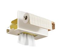 KiraKira Soporte para pañuelos de pared sin taladro, para cocina, acero al carbono, caja de almacenamiento de toallas de papel, barra extraíble, color blanco, 26 x 11,5 x 16 cm