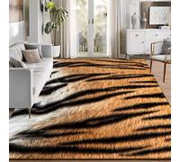 KiraKira Tapete de lujo con estampado de tigre de 4 x 6 pies, lavable, antideslizante, tapete de terciopelo sintético, alfombra de diseño de animales atrevidos, decoración para sala de estar