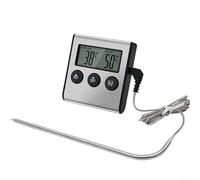KiraKira Termómetro electrónico de cocina con alarma, desmontable para parrilla de horno de sonda de acero inoxidable, función de temporizador, funciona con pilas