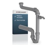 KIRCHHOFF 98833649 - Sifón para fregadero de cocina de plástico reciclado, desagüe con conexión para lavadora o lavavajillas, color gris