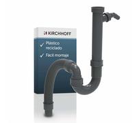 KIRCHHOFF 98836549 - Sifón flexible para fregadero de cocina, de plástico reciclado, desagüe con conexión para lavadora o lavavajillas, color gris