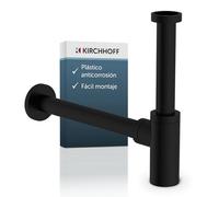 Kirchhoff Sifón de diseño, desagüe, sifón para baño de plástico anticorrosión, sifón para lavabo y lavabo, tapón de olor con orificio de limpieza, 98803828, color negro