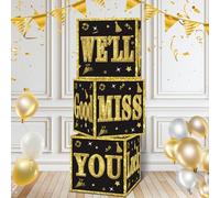 Kircirx 3 cajas de decoración de fiesta para hombres y mujeres, decoraciones de despedida de oro negro, suministros de fiesta, buena suerte, te extrañaremos, jubilación, adiós, caja de cartón, regalos