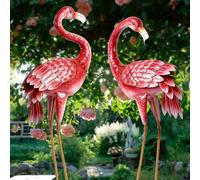 Kircust Estatuas y esculturas de jardín de flamencos, estatua de pájaros de metal para exteriores, adornos grandes de césped de flamenco rosa para el hogar, patio, decoración de patio trasero (paquete