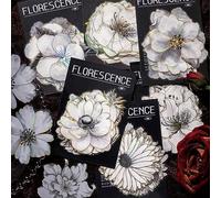 Kireida® 80 pegatinas de flores blancas, con contornos holográficos dorados, perfectos para álbumes de recortes, diarios, planificadores, portátiles, botellas de agua (grandes)