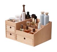 KIRIGEN armario organizador de maquillaje de madera mesa organizador de cosméticos joyero caja de almacenamiento 8 compartimentos caja expositora de maquillaje con 3 cajones color natural