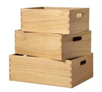 KIRIGEN Cajas de Madera, Cajones de Almacenaje con Asas, Set de 3, Natural