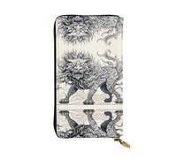 Kirin Line - Cartera larga de piel con patrón de dibujo (7.5 x 4.1 pulgadas), compartimento multifunción extragrande, gran regalo