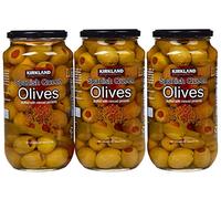 Kirkland Signature - Aceitunas españolas rellenas de pimiento picado, tarro de cristal de 21 oz (paquete de 3, total de 63 onzas)