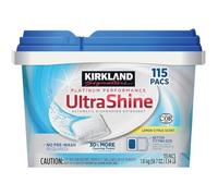 Kirkland Signature UltraShine Detergente para lavavajillas Pacs, limón cítrico, 115 unidades