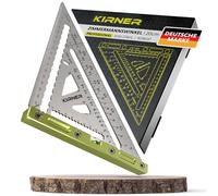 KIRNER Escuadra de carpintero de 180 mm, de acero inoxidable, con base innovadora y nivel de burbuja, herramienta de dibujo, transportador y cuadrado de carpintero, cuadrado de carpintero en una sola