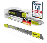 KIRNER Hojas de sierra de calar de madera, 10 unidades, hasta 5 veces más cortes, corte curvado muy preciso y limpio (2,5 - 35 mm) en madera y plástico, para todas las sierras de calar con vástago en