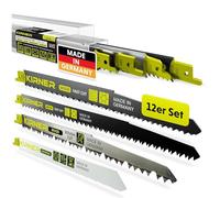 KIRNER Juego de 12 hojas de sierra sable para madera, metal y madera verde [juego definitivo para todas las aplicaciones] Juego de 12 unidades con soporte universal especial para madera, metal, madera