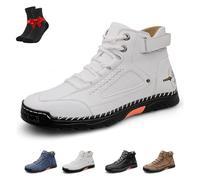 Kirposh Botas Chukka de piel hechas a mano for hombre, de caña alta, con cordones, ortopédicas y cómodas. Horma ancha con soporte for el proa plantar.(White,42 EU)