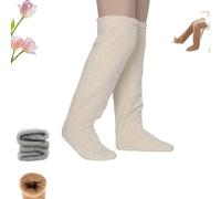 Kirposh Calcetines de plumón de ganso hasta la rodilla for Navidad, suaves y cómodos, largos por encima de la rodilla, esponjosos hasta la for dormir.(Off-white)