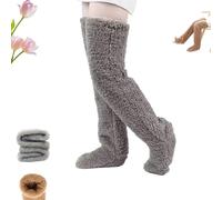 Kirposh Calcetines de plumón de ganso hasta la rodilla for Navidad, suaves y cómodos, largos por encima de la rodilla, esponjosos hasta la for dormir.(Grey)