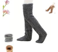 Kirposh Calcetines de plumón de ganso hasta la rodilla for Navidad, suaves y cómodos, largos por encima de la rodilla, esponjosos hasta la for dormir.(Smoky gray)