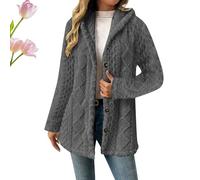 Kirposh Cárdigan con capucha de jacquard de moda cálida de otoño invierno for mujer,Prendas de abrigo de felpa con botones con capucha casuales,Chaqueta con capucha de punto(Grey,5X-Large)