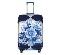 Kirrowe Funda protectora antiarañazos para equipaje, diseño de flores azules, se adapta a equipaje de 18 a 32 pulgadas, Negro -, L