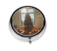 KIRROWE Hermoso organizador de pastillas para árbol de Navidad - Mini pastillero con revestimiento de metal con 3 compartimentos, perfecto para el almacenamiento diario de medicamentos y viajes