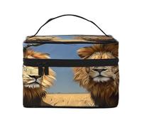 KIRROWE Moderna bolsa de maquillaje de viaje para mujer, estuche de cosméticos portátil, bolsa organizadora de gran capacidad, todos tus artículos esenciales de belleza, León en la estepa, Talla única