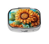 KIRROWE Organizador de pastillas, compacto, elegante y hermoso, ligero y fácil de llevar, muy adecuado para viajes y uso diario, girasoles bajo el cielo azul