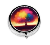 KIRROWE Organizador de pastillas de árbol de arco iris: mini pastillero con revestimiento de metal con 3 compartimentos, perfecto para el almacenamiento diario de medicamentos y viajes con