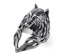 KIRTIJW Anillo de cuervo gótico, dragón, águila, león, serpiente, tigre, lobo de acero inoxidable, punk, biker, animal, joyería para hombres y niños, talla 7-13, Acero, Sin gemas.