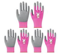 KIRVOS Guantes de Jardinería para Niños, 3 Pares, Rosa y Gris, Diseño de Conejo, 6,5 cm x 17,6 cm, para Edades 2-5 Años