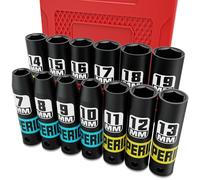 KIRXST Juego de 13 Piezas Vasos de Impacto 3/8", 7-19 mm Llaves de Vasos Impacto Set, de Cromo Vanadio, Dados de Impacto Para Muebles, Auto Reparación
