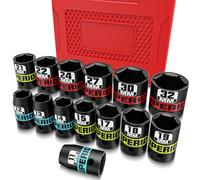 KIRXST Juego de 14 Piezas Vasos de Impacto 1/2", 11-32 mm Llaves de Vasos Impacto Set, de Cromo Vanadio, Dados de Impacto Para Muebles, Auto Reparación