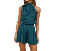 KIRYU Overol casual para mujer, sin mangas, con cremallera trasera, de verano, de una pieza, con cuello redondo, Azul oscuro, XL