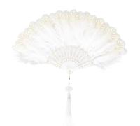 KIRZAX 1 Pcs Abanico Plumas Años 20, Abanicos Plumas en Encaje Elegantes Abanico Plegable Vintage Mujer, Abanico de Plumas de Mano Grandes Abanico Novia Boda Baile Fiesta