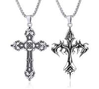 KIRZAX 2 Pcs Hombres Cruz collar de acero inoxidable de la cadena de la Cruz,simple cadena de joyería de regalo de los hombres de la moda de la Cruz Colgante Cadena de Plata Negro Collar