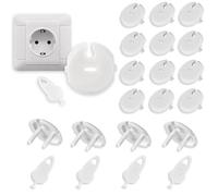 KIRZAX 20 Piezas Protector Enchufes para Bebés, cerradura con llave, ignífugo & anti-electrocución, protege niños de riesgos eléctricos