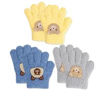 KIRZAX 3 Pares Guantes para Niños Invierno: de Punto, elásticos Dedos Completos Térmicos, Guantes de Navidad-Regalo con diseño de oso, para 1-5 Años Niños & Niñas