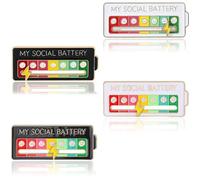 KIRZAX 4 Piezas Pin de Batería Social, Pines Interactivos de Estado de Ánimo para 7 Días,Pines de Esmalte de BateríA Social,Broche Divertido para Estado de Ánimo Social,Pin de Insignia(Blanco+Negro)