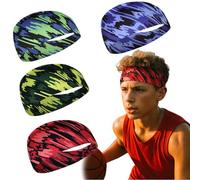 KIRZAX Diadema deportiva para niños de 4 piezas, diadema transpirable, diadema bandana elástica, adecuada para correr, montar en bici, entrenar, dar patadas a un balón