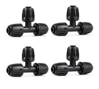 KIRZAX Juego de 4 conectores de riego por goteo, conector de manguera de jardín de 3 vías con púa, conector de manguera de riego, desviador de agua de riego para jardín, césped, negro