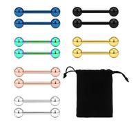KIRZAX Piercing Lengua Barra estéril Barbell Fabricada,12 Piezas Piercing Lingua Acero Quirúrgico 14mm Barbell Piercing Pezón Mujer Hombre,Acero quirúrgico pezón Anillo de perforación del Cuerpo