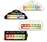 KIRZAX Social Battery Pin, 4 Piezas Divertido Broche para El Estado de áNimo Social Durante 7 DíAs, Agujas de Humor Interactivas,Pines de Esmalte de BateríA Social, Pin de Insignia, Bonito Broche Pins