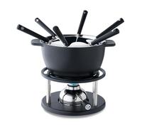 Kisag Juego de Fondue Twin de Hierro Fundido para 6 Personas con Olla de Hierro Fundido de 16 cm de diámetro, Apta para inducción, Incluye Quemador de Gas y 6 Tenedores de Fondue, Set de Fondue de