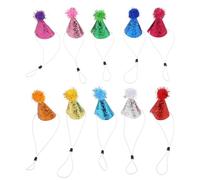Kisangel 10 Piezas de Sombreros de Cumpleaños para Mascotas con Purpurina y Pompones Ajustables, Cómodos y Fáciles de Usar para Celebraciones Festivas de Perros y Gatos