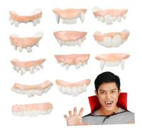 Kisangel 12 Piezas De Dentaduras Postizas Falsas para Cosplay Terroríficos De Vampiro para Adultos Divertidos Colmillos De Demonio Novedad De Calabaza para