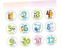 Kisangel 12 Piezas Pegatinas Meses Ñiño Decoración para Bebés Diseño de Animales de Dibujos Animados, Calcomanías Prácticas para Baby Shower y Cumpleaños