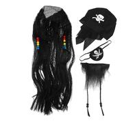 Kisangel 1Juego Peluca Bigote y Parche de Pirata Accesorio de Disfraz para Halloween y Fiestas Incluye Falsa y Peluca Realista
