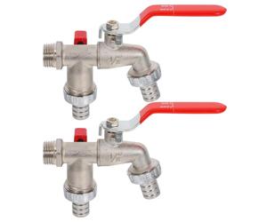 Kisangel 2 grifos de agua de doble salida - Grifo doble anticongelante para manguera de jardín - Salida de 3/4", entrada de 1/2", divisor de manguera con válvula de bola para riego de